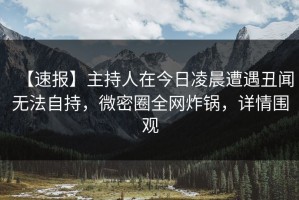 【速报】主持人在今日凌晨遭遇丑闻无法自持，微密圈全网炸锅，详情围观