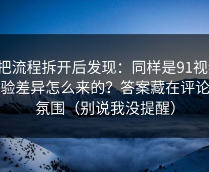 我把流程拆开后发现：同样是91视频，体验差异怎么来的？答案藏在评论区氛围（别说我没提醒）