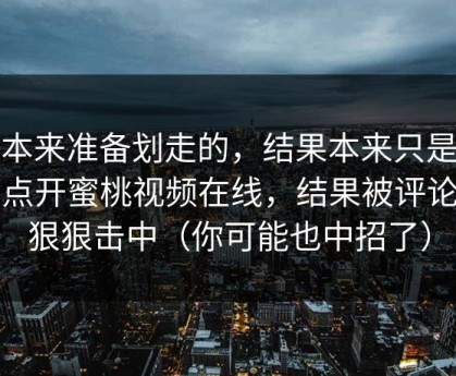 我本来准备划走的，结果本来只是随手点开蜜桃视频在线，结果被评论区狠狠击中（你可能也中招了）