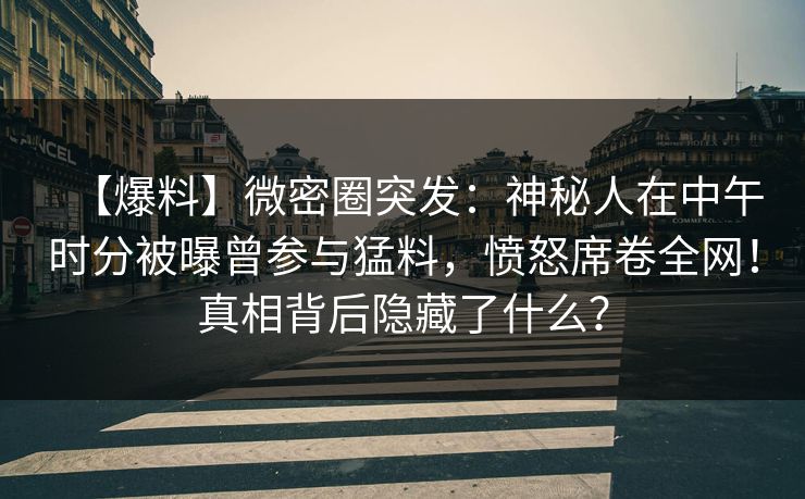 【爆料】微密圈突发：神秘人在中午时分被曝曾参与猛料，愤怒席卷全网！真相背后隐藏了什么？