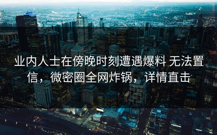 业内人士在傍晚时刻遭遇爆料 无法置信，微密圈全网炸锅，详情直击